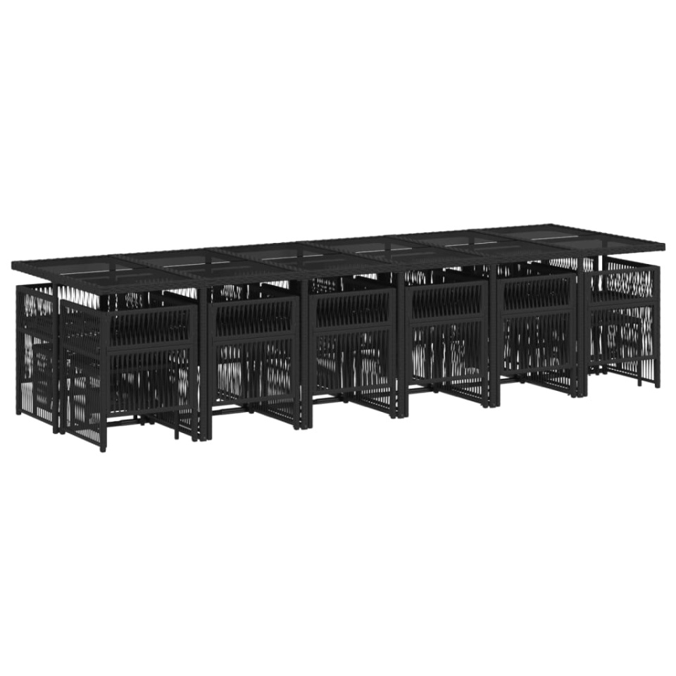 Set mobilier de grădină cu perne, 17 piese, negru, poliratan - 2 | YEO