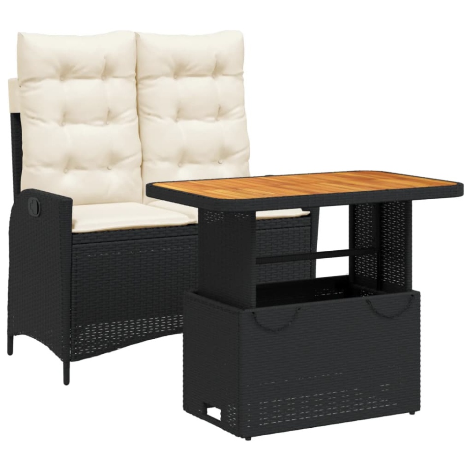 Set mobilier de grădină cu perne, 2 piese, negru, poliratan - 1 | YEO