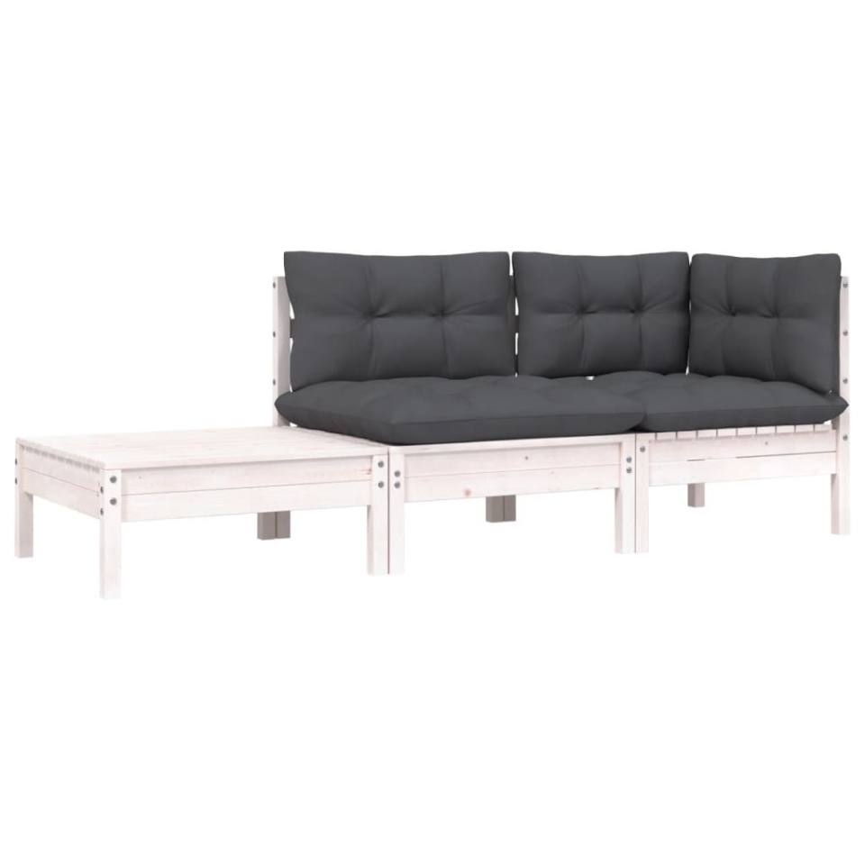 Set mobilier de grădină cu perne, 3 piese, alb, lemn masiv pin - 1 | YEO