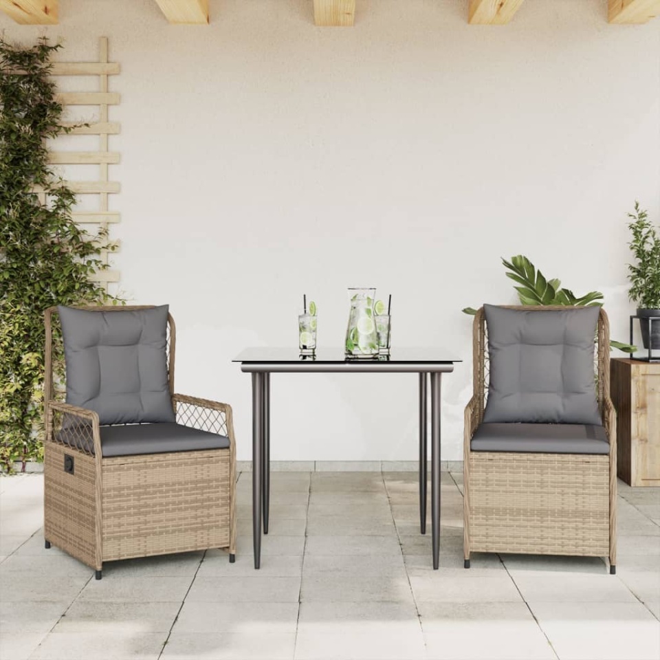 Set mobilier de grădină cu perne, 3 piese, bej, poliratan