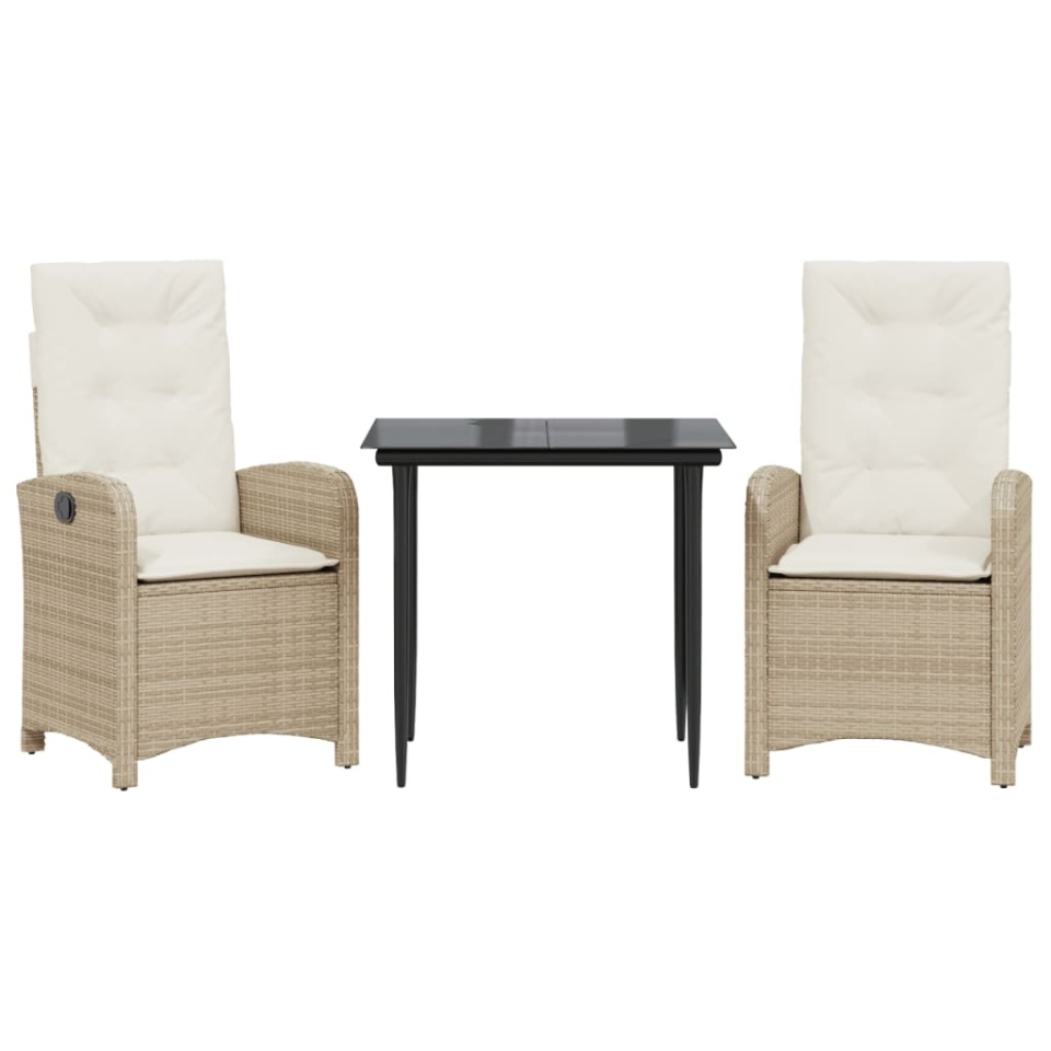 Set mobilier de grădină cu perne, 3 piese, bej, poliratan - 1 | YEO