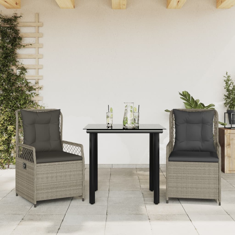 Set mobilier de grădină cu perne, 3 piese,gri deschis,poliratan