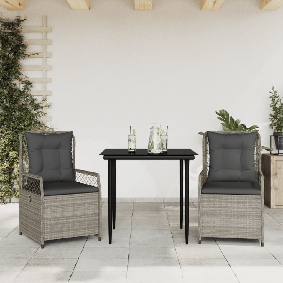 Set mobilier de grădină cu perne, 3 piese,gri deschis,poliratan