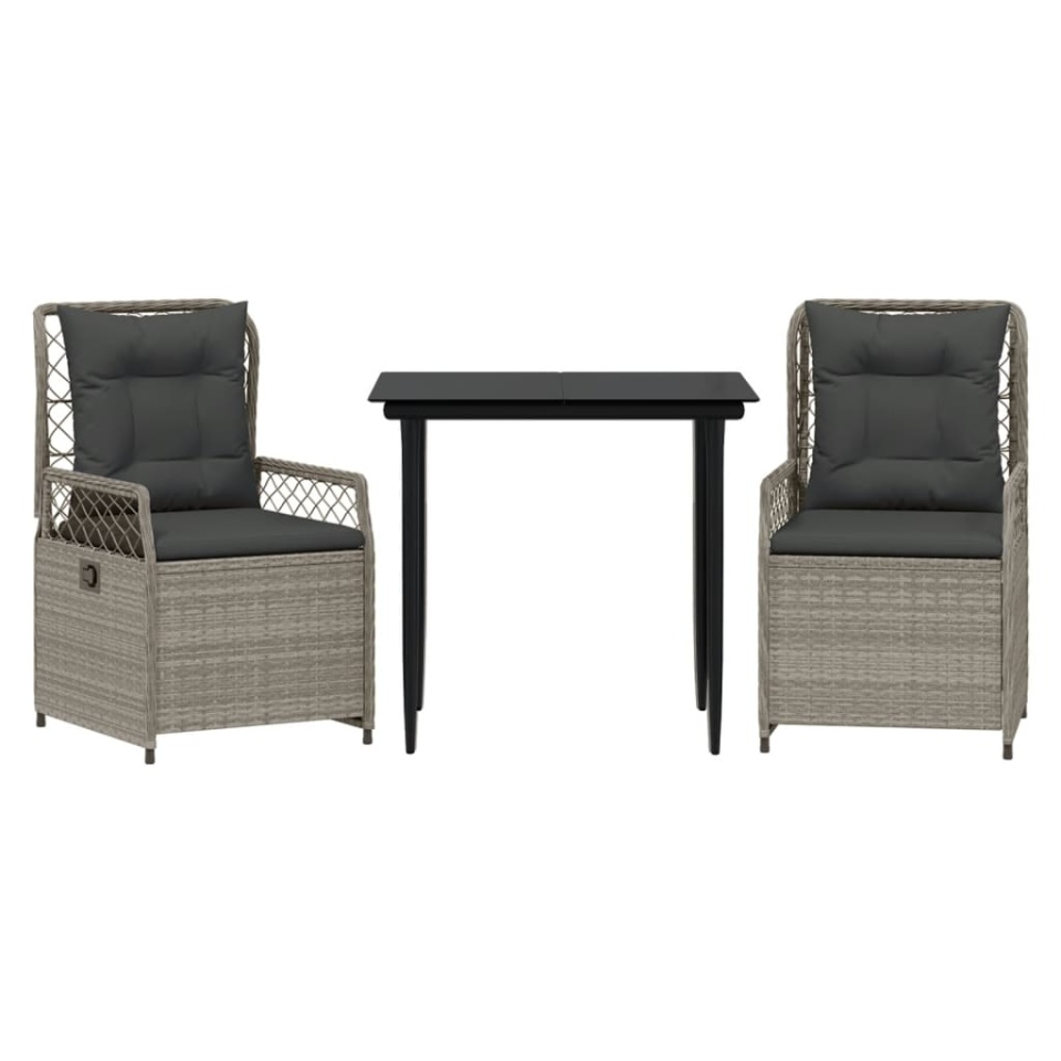 Set mobilier de grădină cu perne, 3 piese,gri deschis,poliratan - 1 | YEO