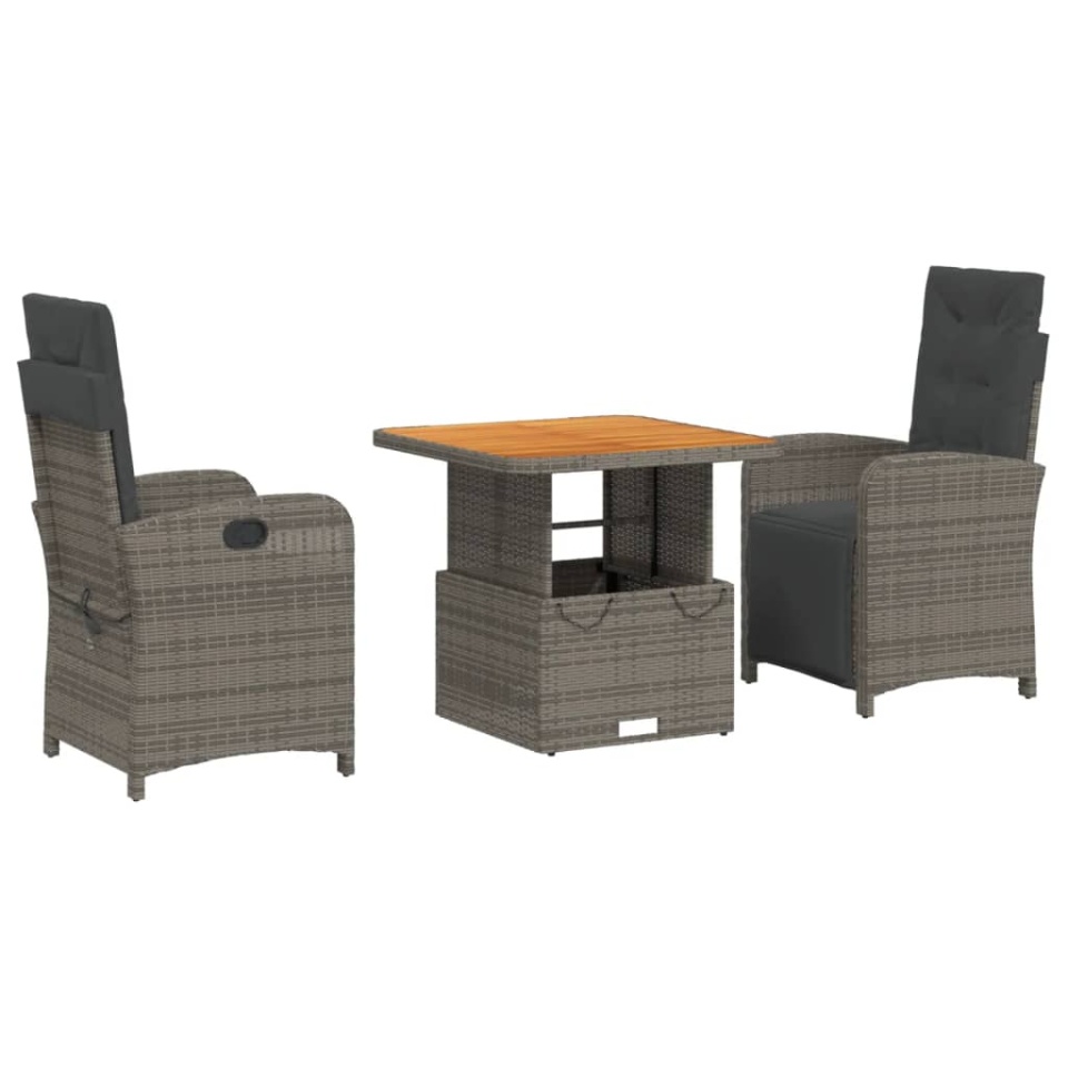 Set mobilier de grădină cu perne, 3 piese, gri, poliratan - 1 | YEO