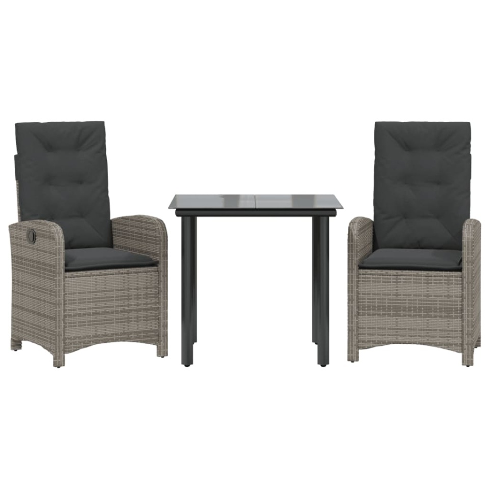 Set mobilier de grădină cu perne, 3 piese, gri, poliratan - 1 | YEO