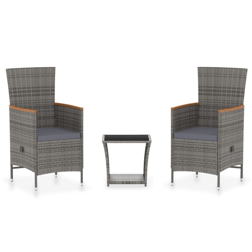Set mobilier de grădină cu perne, 3 piese, gri, poliratan - 1 | YEO