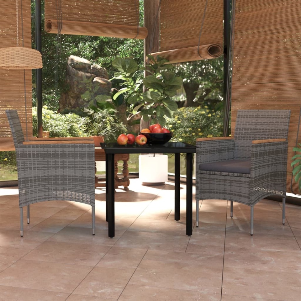 Set mobilier de grădină, cu perne, 3 piese, gri și negru