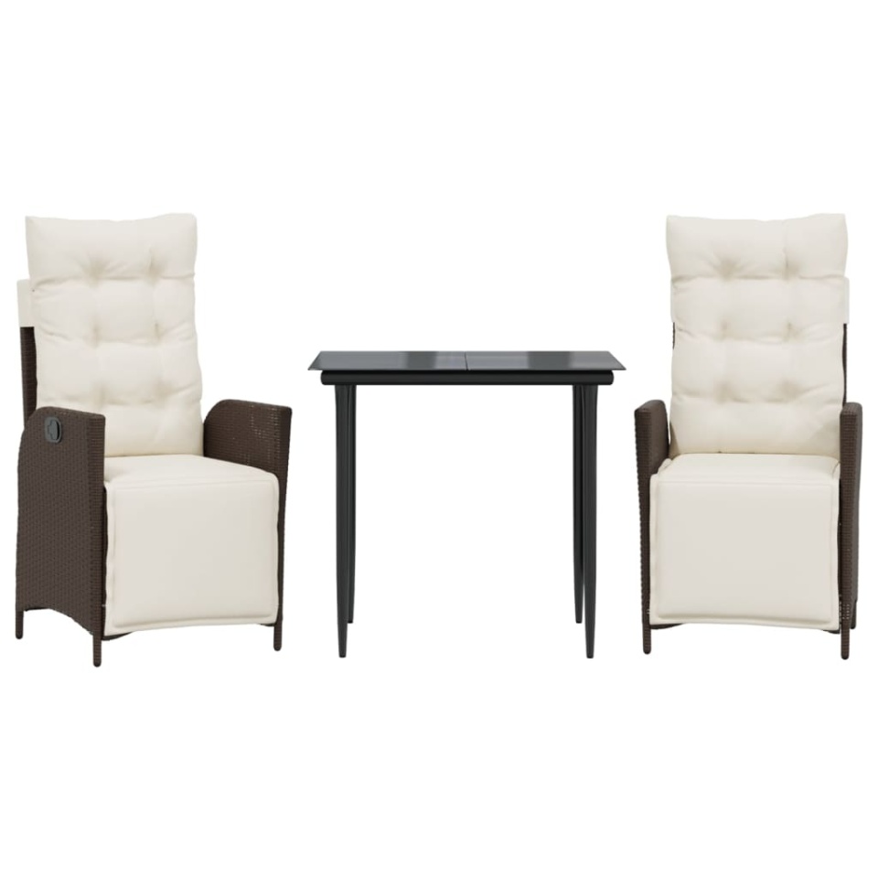 Set mobilier de grădină cu perne, 3 piese, maro, poliratan - 1 | YEO