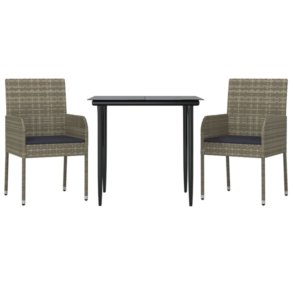 Set mobilier de grădină cu perne, 3 piese, negru/gri, poliratan - 2 | YEO