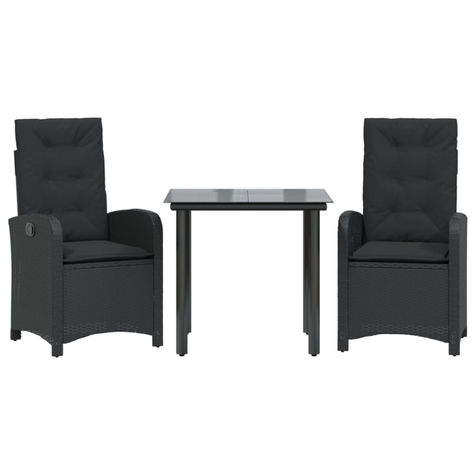 Set mobilier de grădină cu perne, 3 piese, negru, poliratan - 1 | YEO