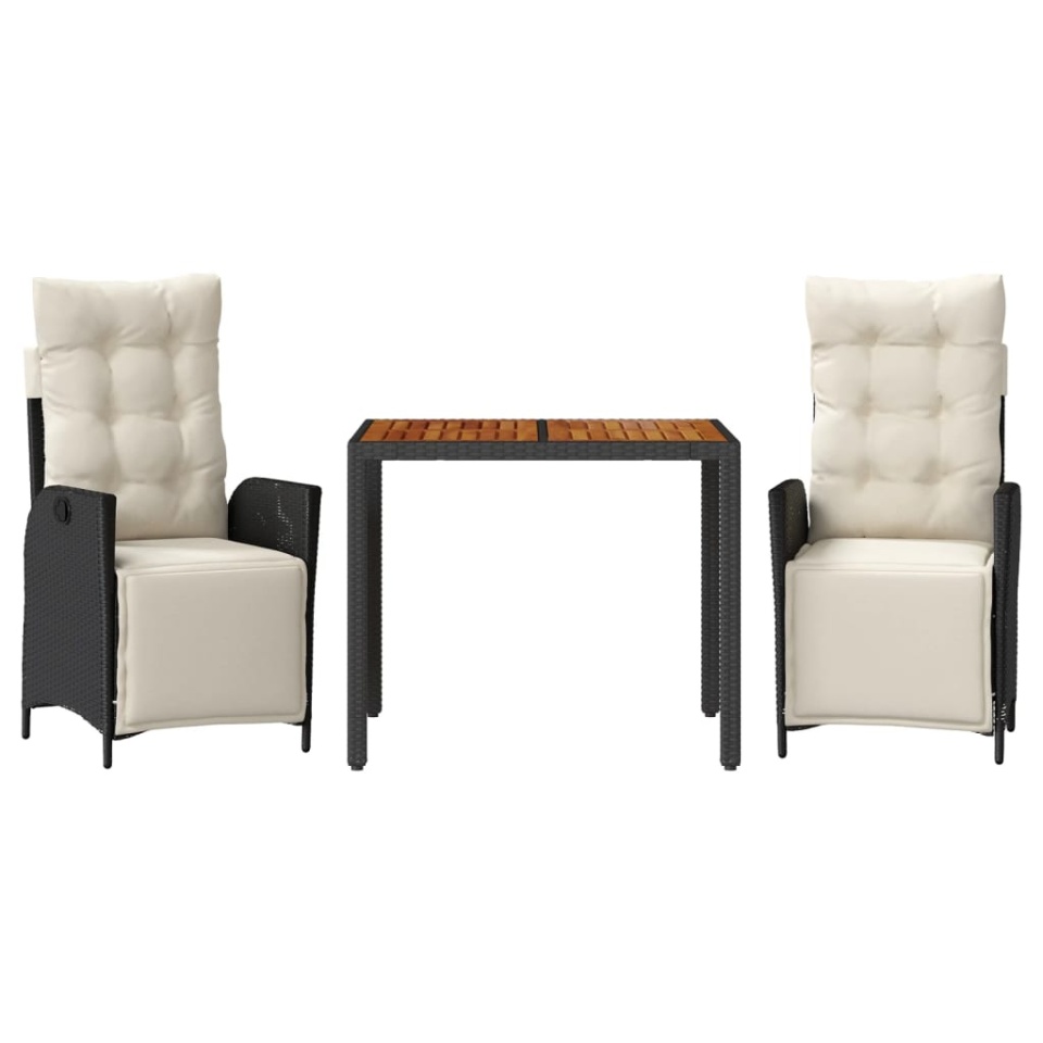 Set mobilier de grădină cu perne, 3 piese, negru, poliratan - 1 | YEO