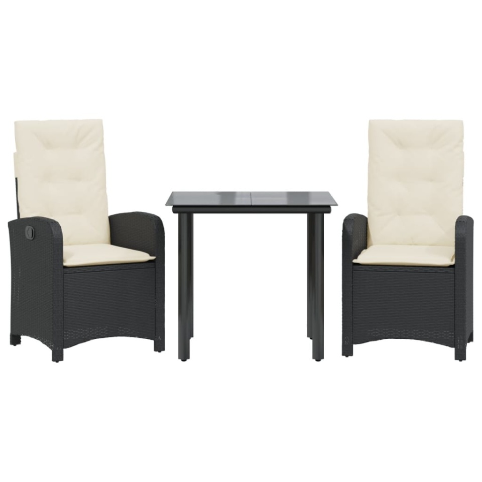 Set mobilier de grădină cu perne, 3 piese, negru, poliratan - 1 | YEO