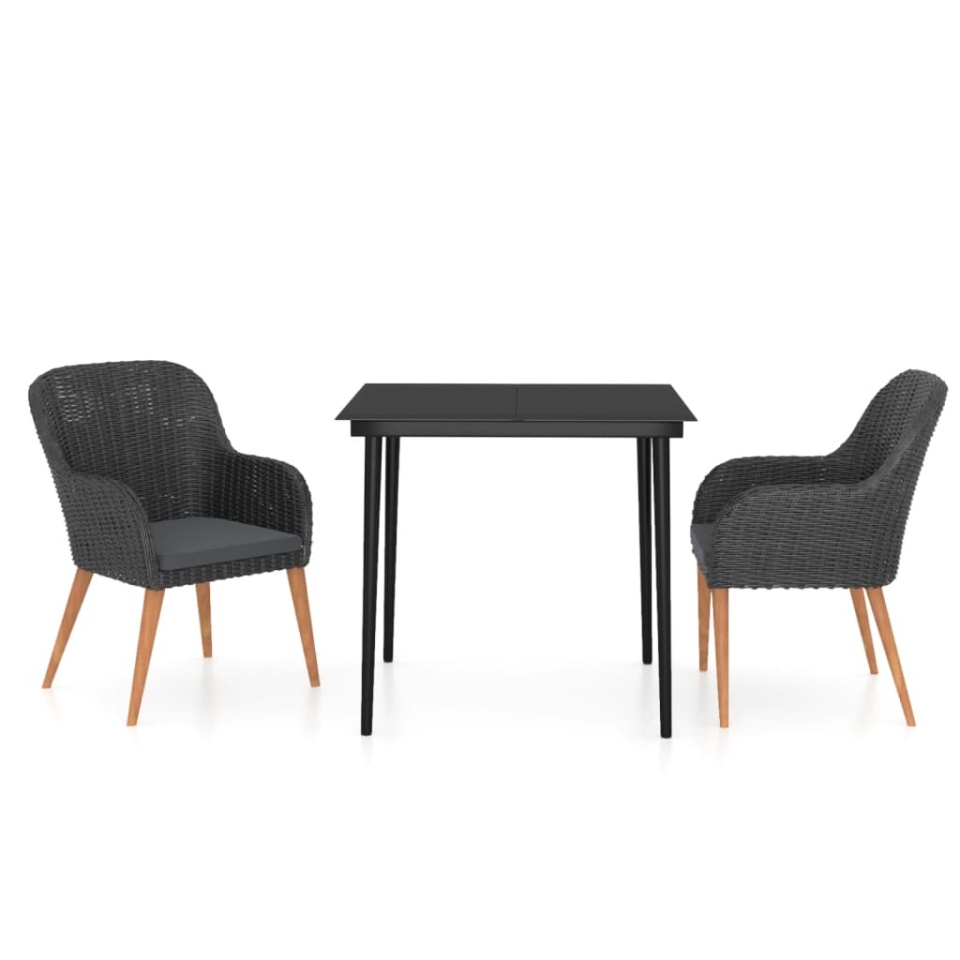 Set mobilier de grădină cu perne, 3 piese, negru - 1 | YEO