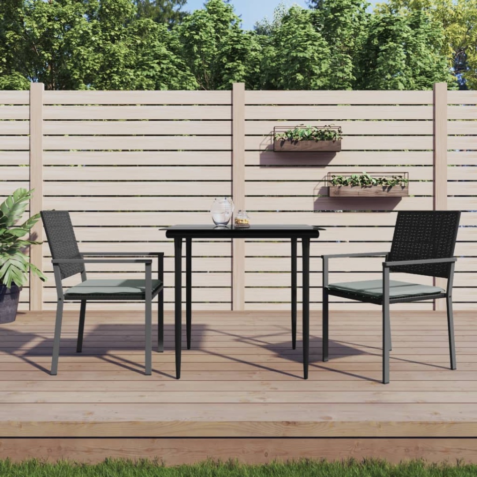Set mobilier de grădină cu perne, 3 piese, poliratan și oțel