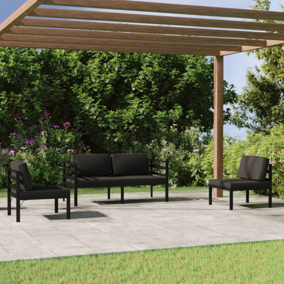 Set mobilier de grădină cu perne, 4 piese, antracit, aluminiu
