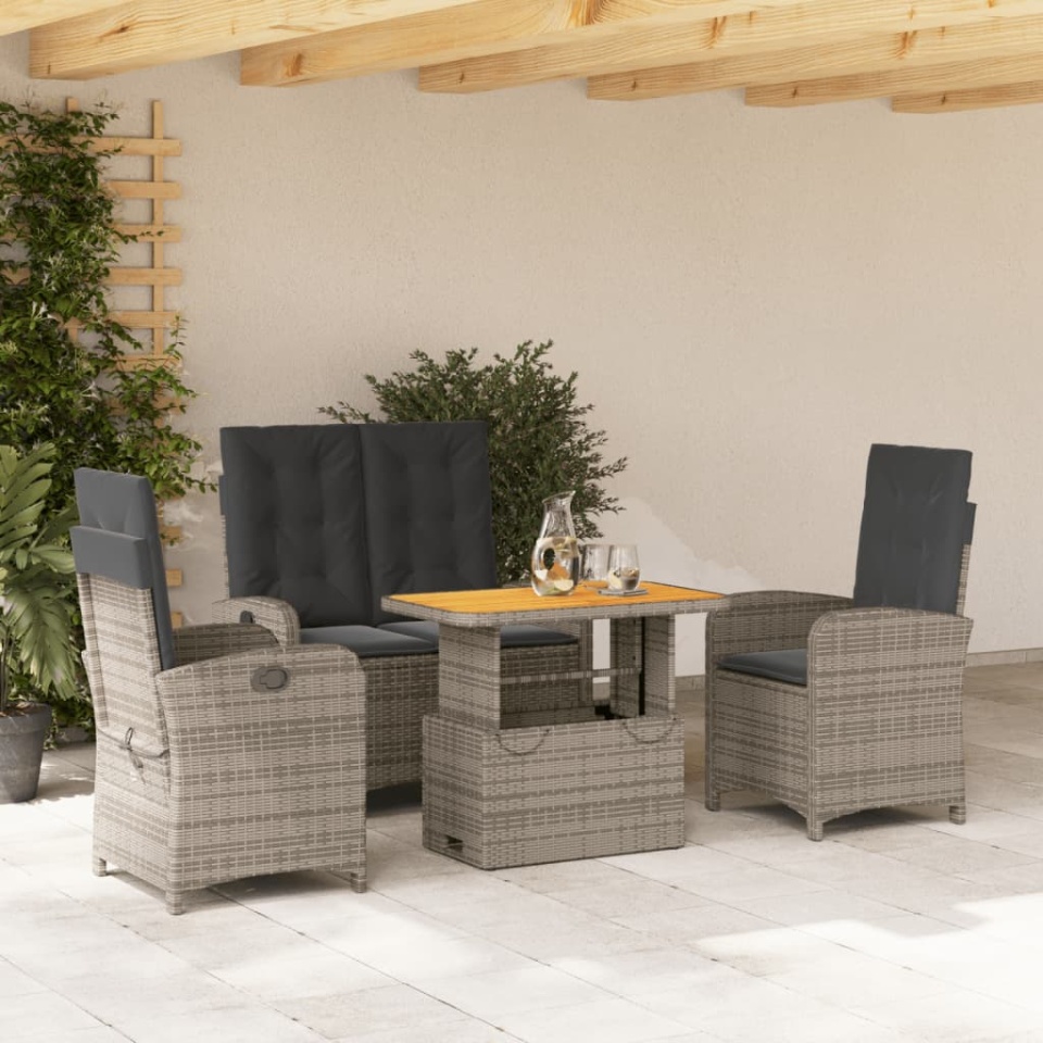 Set mobilier de grădină cu perne, 4 piese, gri, poliratan