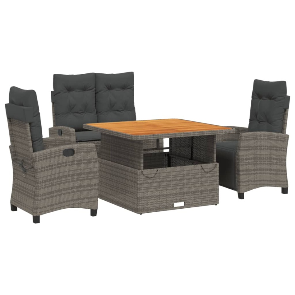 Set mobilier de grădină cu perne, 4 piese, gri, poliratan - 1 | YEO