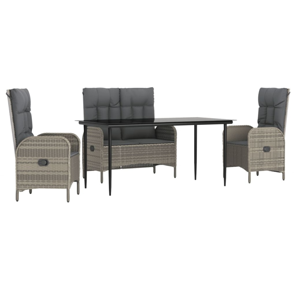 Set mobilier de grădină cu perne, 4 piese, gri, poliratan - 1 | YEO