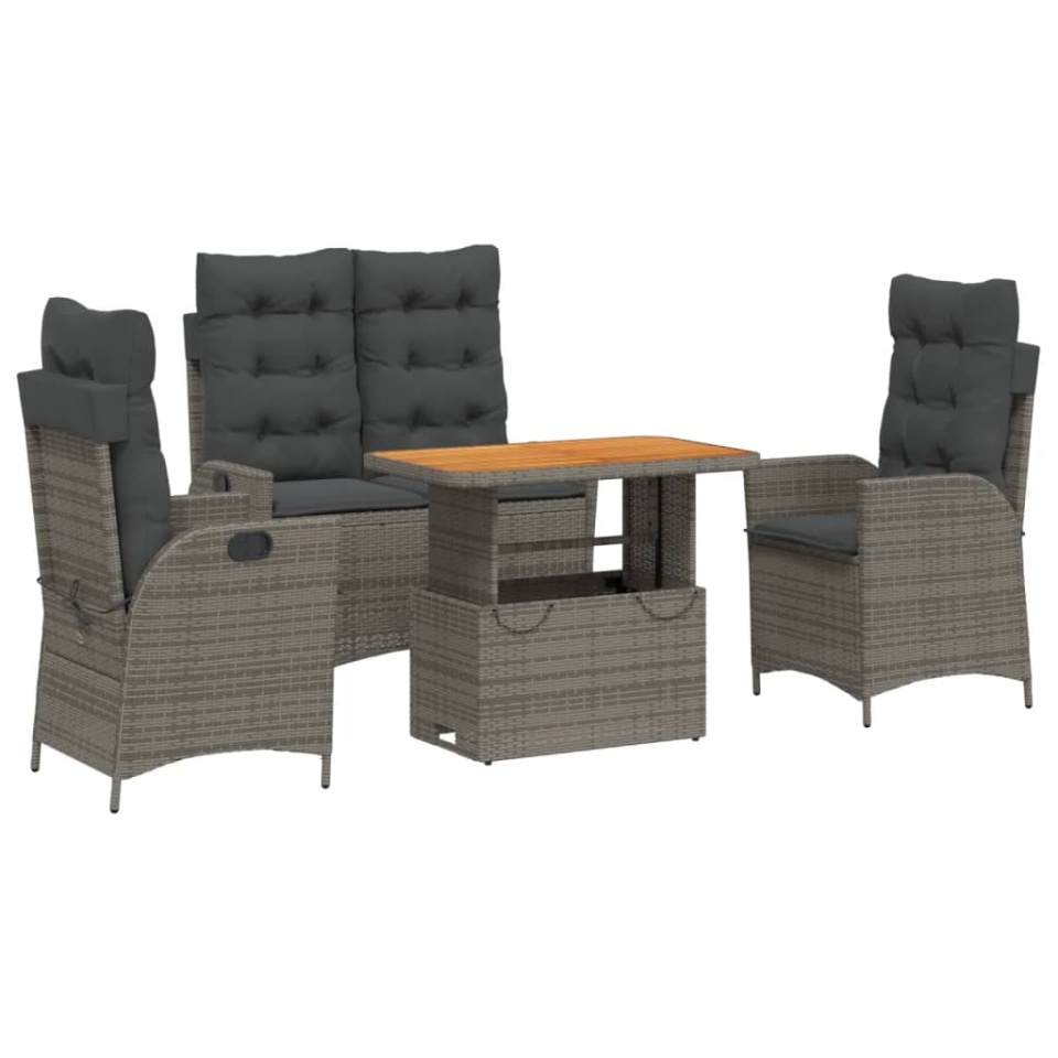 Set mobilier de grădină cu perne, 4 piese, gri, poliratan - 1 | YEO