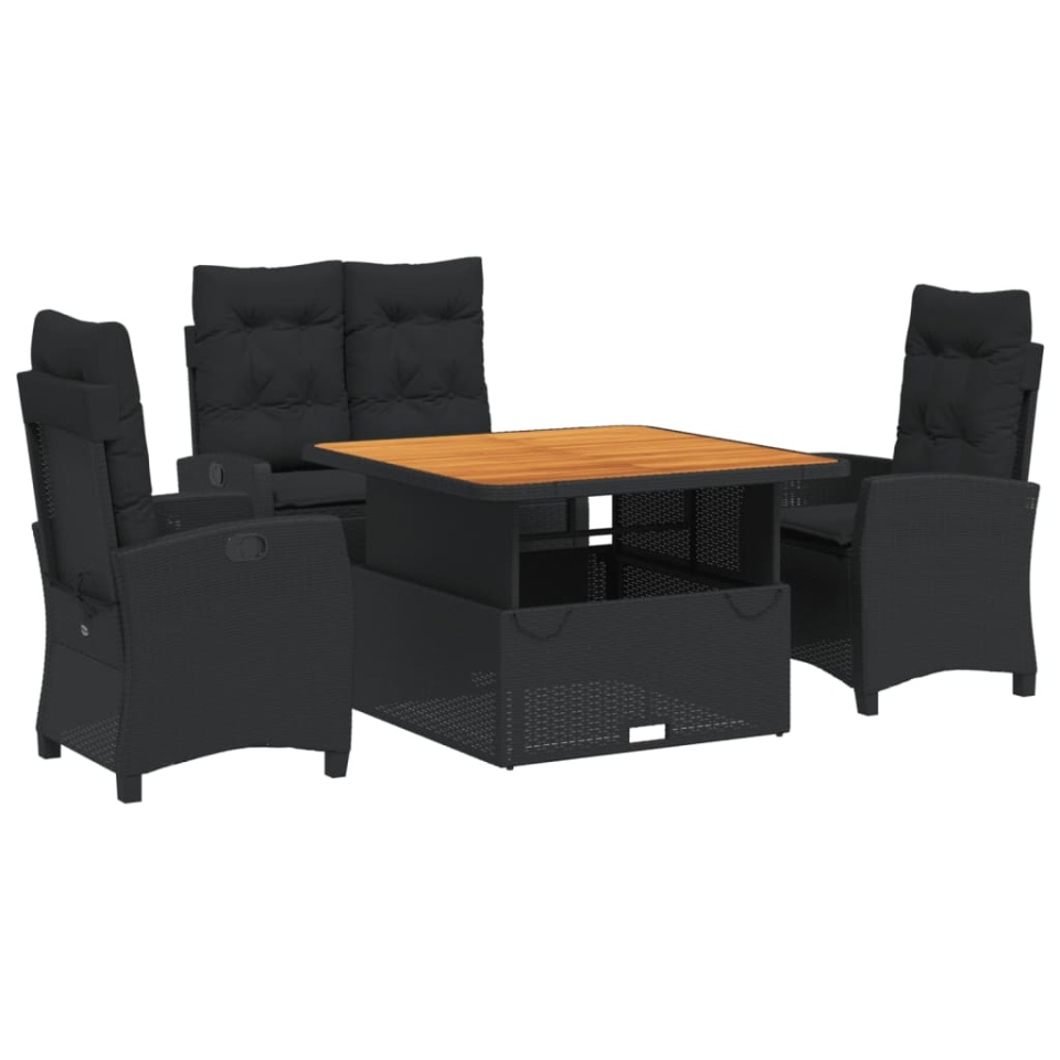Set mobilier de grădină cu perne, 4 piese, negru, poliratan - 1 | YEO