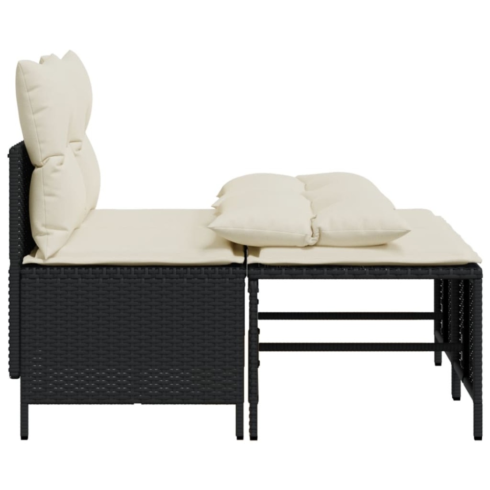 Set mobilier de grădină cu perne, 4 piese, negru, poliratan - 3 | YEO