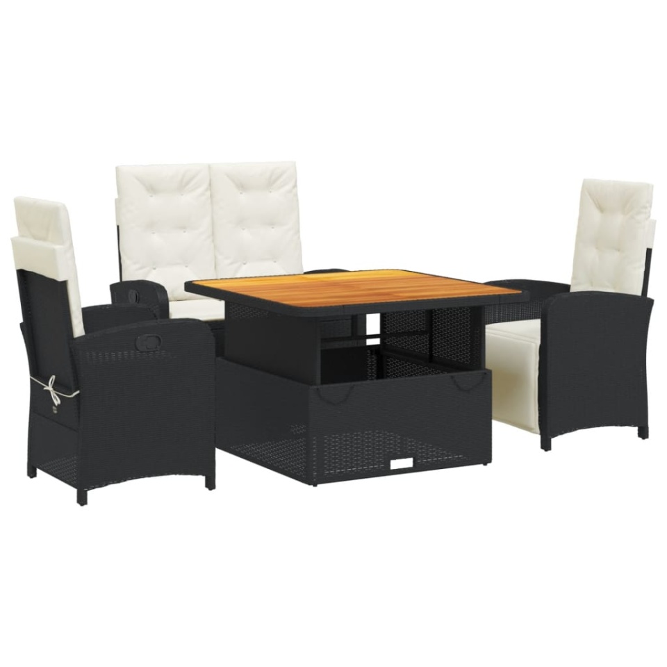 Set mobilier de grădină cu perne, 4 piese, negru, poliratan - 1 | YEO