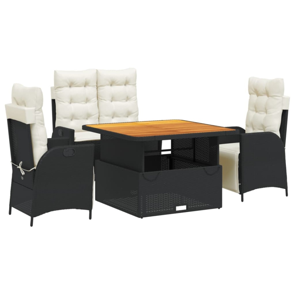 Set mobilier de grădină cu perne, 4 piese, negru, poliratan - 1 | YEO