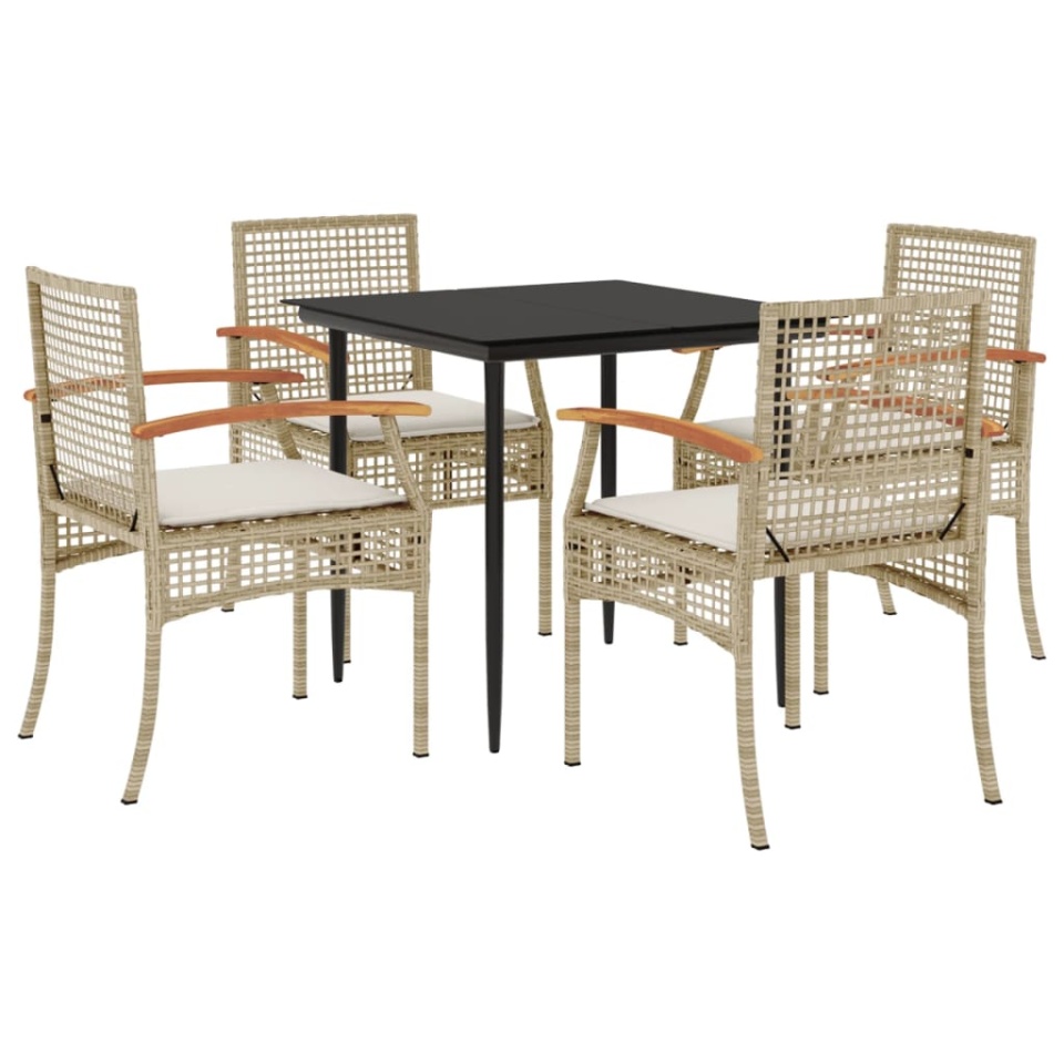 Set mobilier de grădină cu perne, 5 piese, bej, poliratan - 1 | YEO