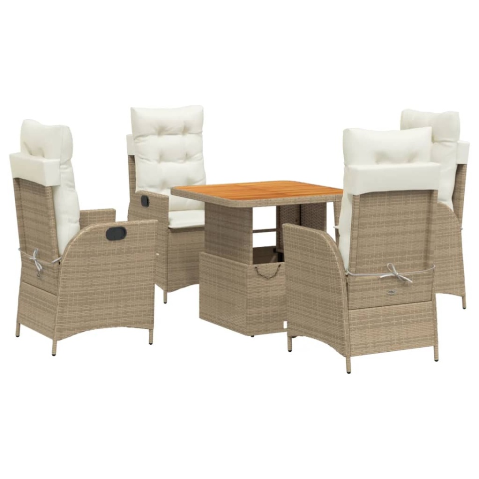 Set mobilier de grădină cu perne, 5 piese, bej, poliratan - 1 | YEO