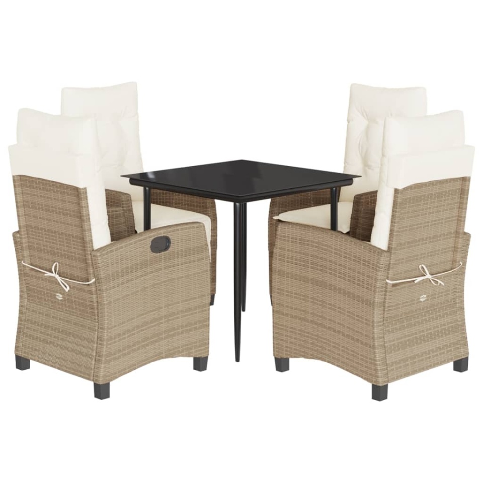 Set mobilier de grădină cu perne, 5 piese, bej, poliratan - 1 | YEO