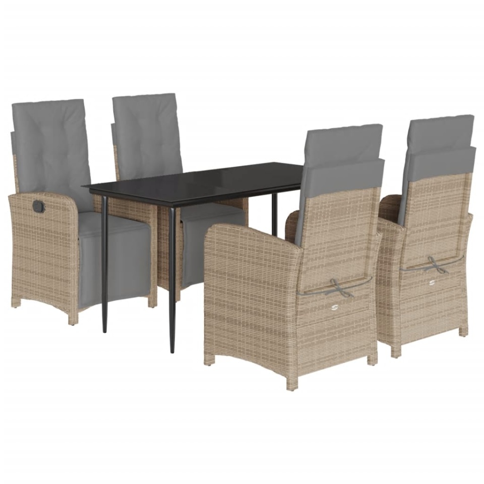 Set mobilier de grădină cu perne, 5 piese, bej, poliratan - 1 | YEO