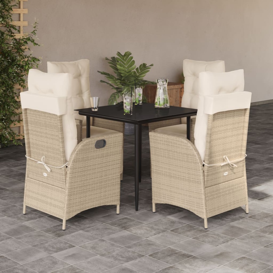 Set mobilier de grădină cu perne, 5 piese, bej, poliratan