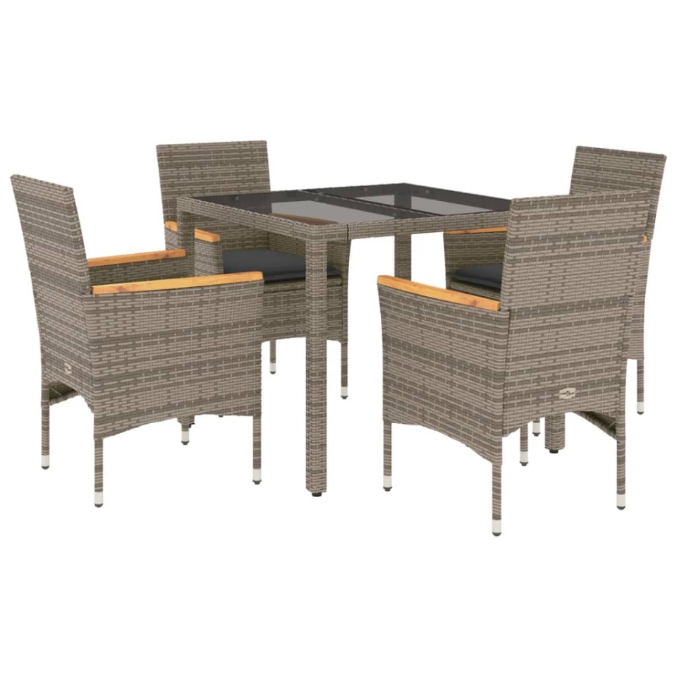 Set mobilier de grădină cu perne 5 piese gri poliratan & sticlă - 1 | YEO