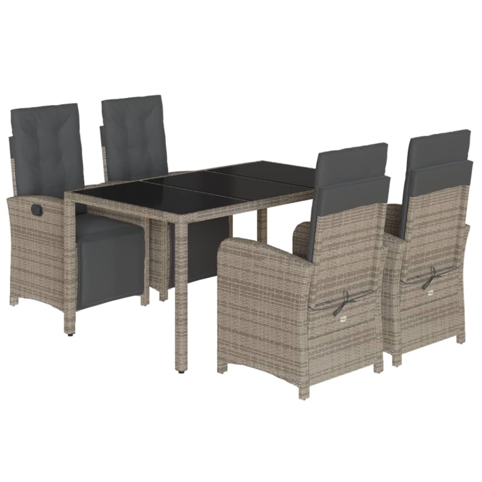 Set mobilier de grădină cu perne, 5 piese, gri, poliratan - 1 | YEO