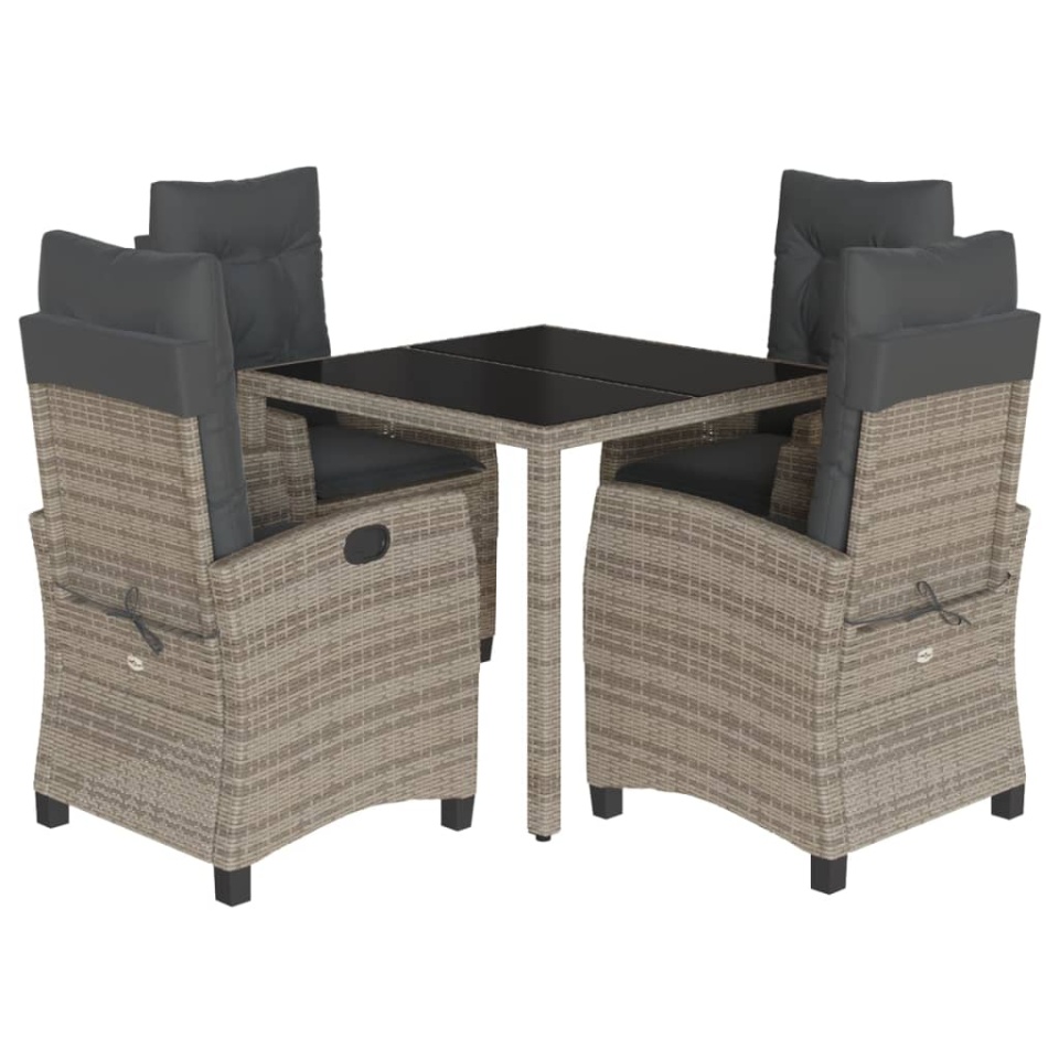 Set mobilier de grădină cu perne, 5 piese, gri, poliratan - 1 | YEO