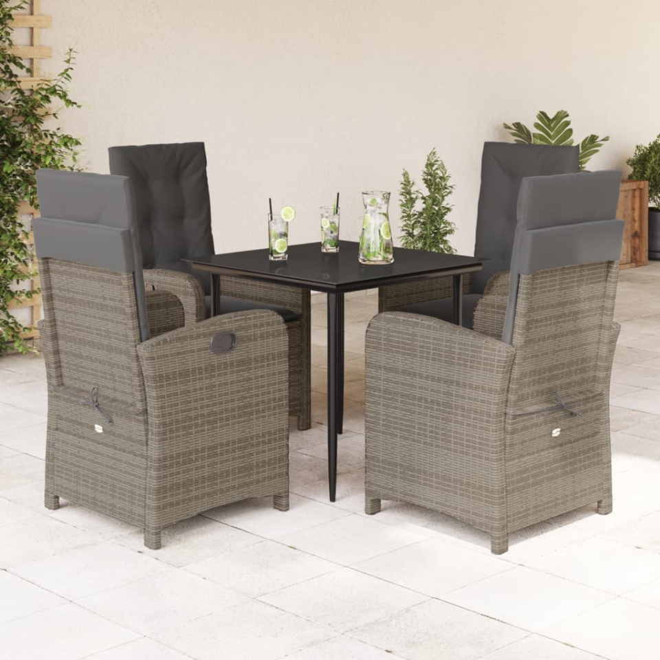 Set mobilier de grădină cu perne, 5 piese, gri, poliratan