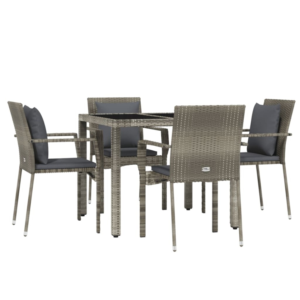 Set mobilier de grădină cu perne, 5 piese, gri, poliratan - 2 | YEO