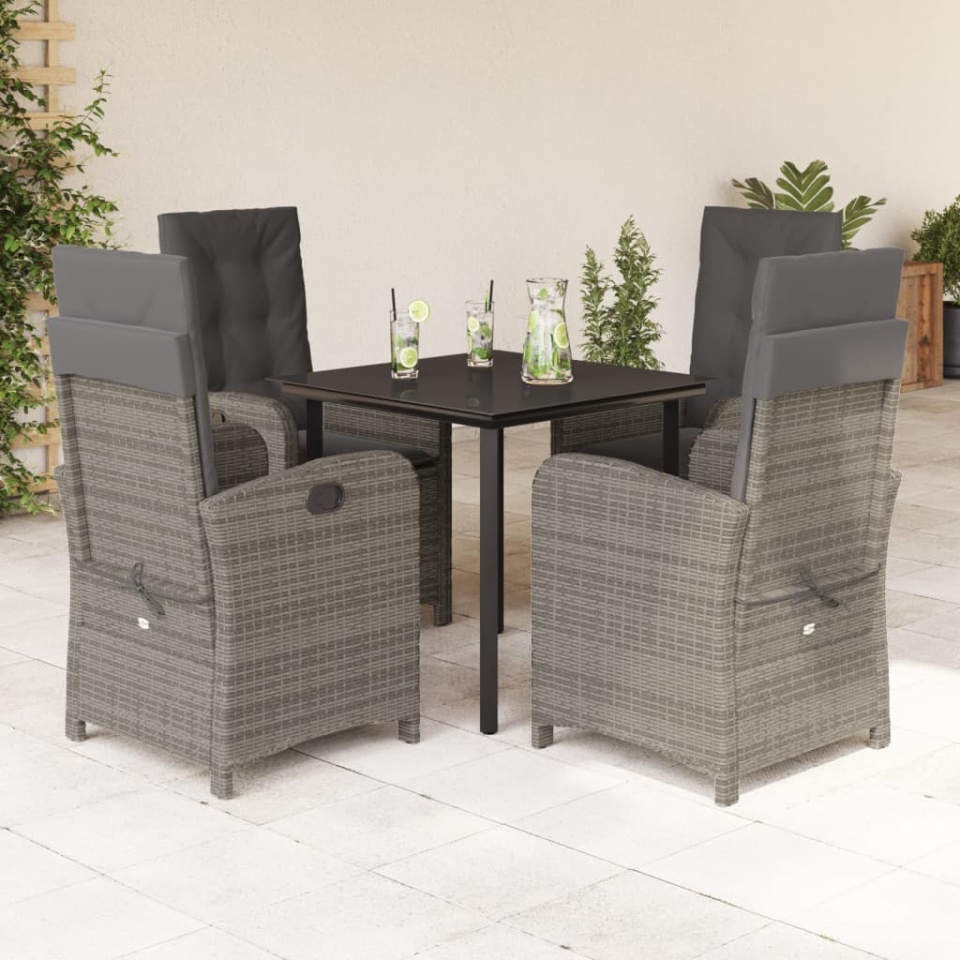 Set mobilier de grădină cu perne, 5 piese, gri, poliratan