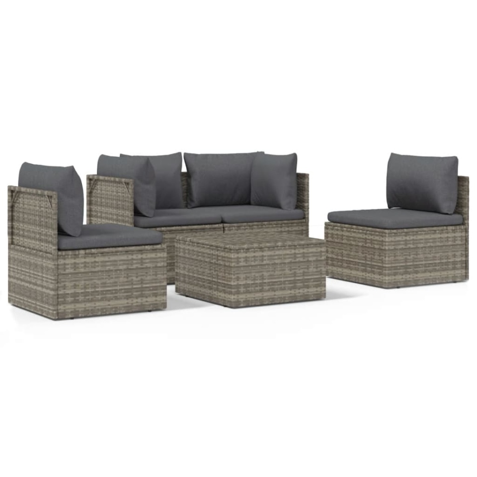 Set mobilier de grădină cu perne, 5 piese, gri, poliratan - 1 | YEO
