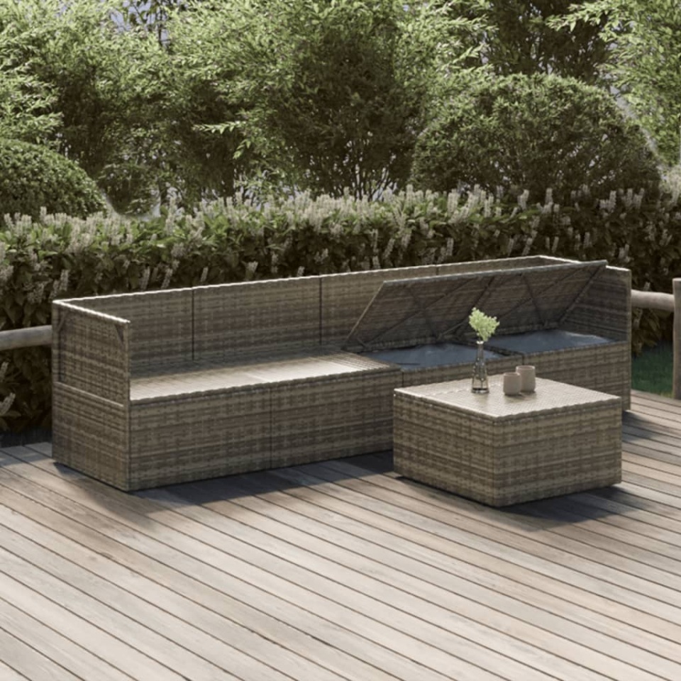 Set mobilier de grădină cu perne, 5 piese, gri, poliratan - 3 | YEO