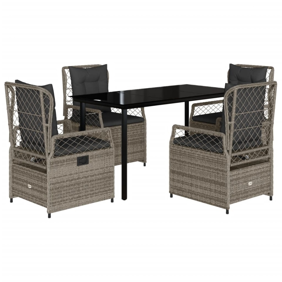 Set mobilier de grădină cu perne, 5 piese, gri, poliratan - 1 | YEO