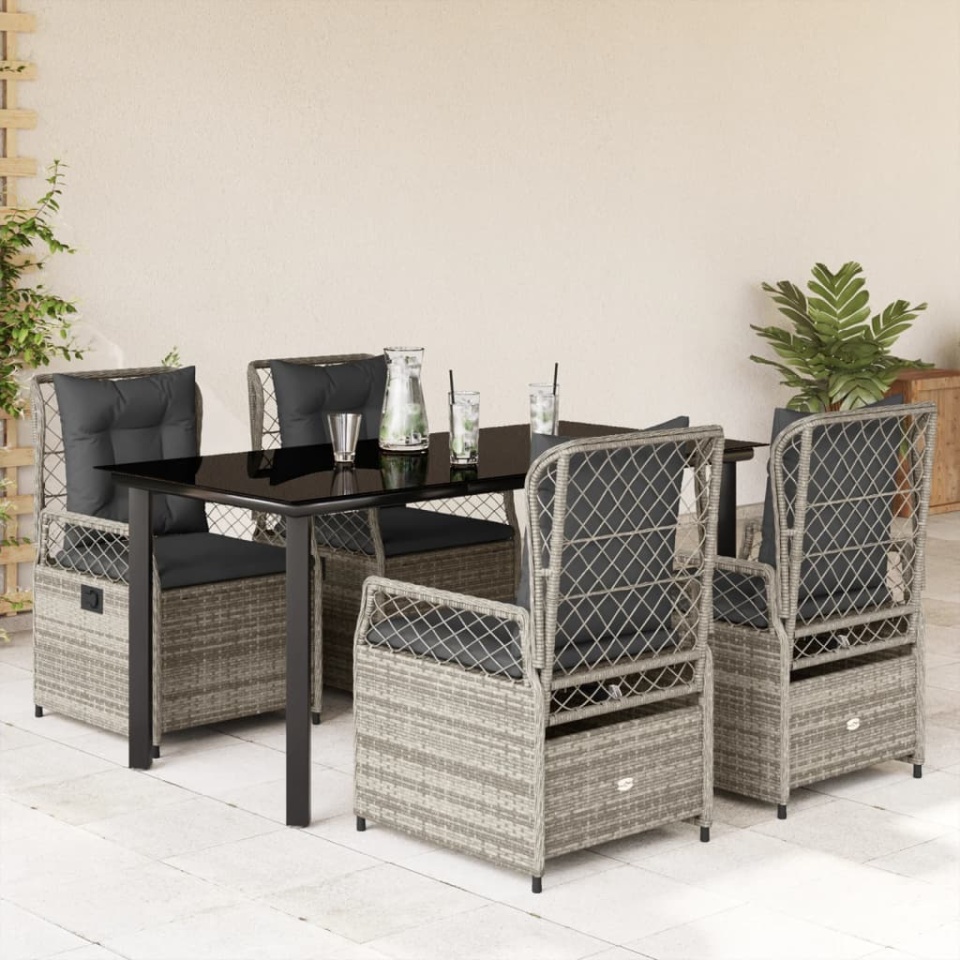 Set mobilier de grădină cu perne, 5 piese, gri, poliratan