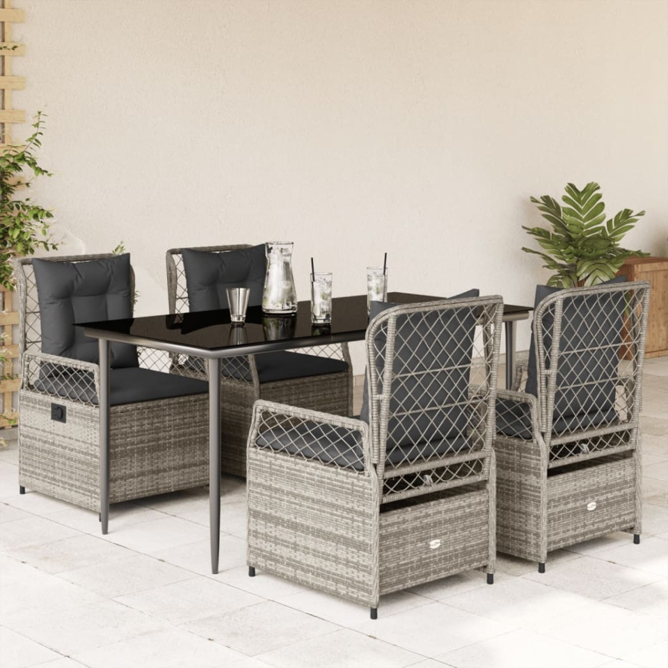 Set mobilier de grădină cu perne, 5 piese, gri, poliratan