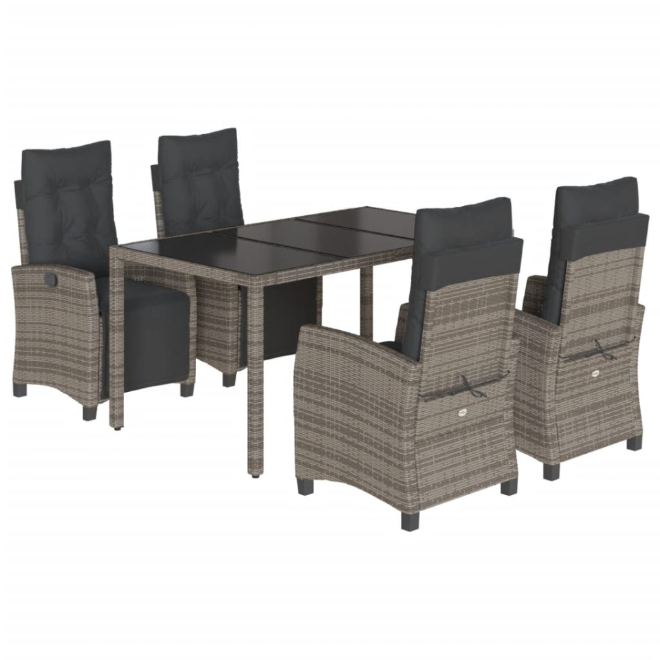 Set mobilier de grădină cu perne, 5 piese, gri, poliratan - 1 | YEO