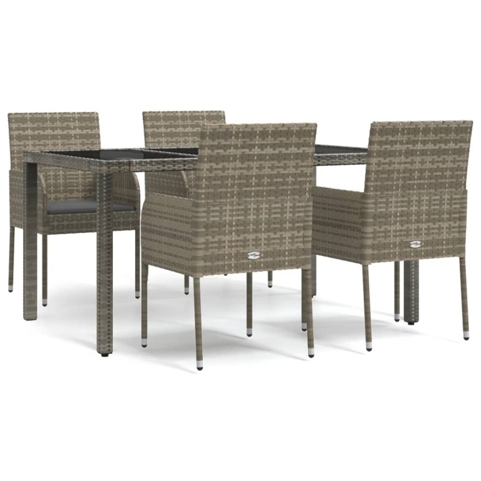 Set mobilier de grădină cu perne, 5 piese, gri, poliratan - 1 | YEO