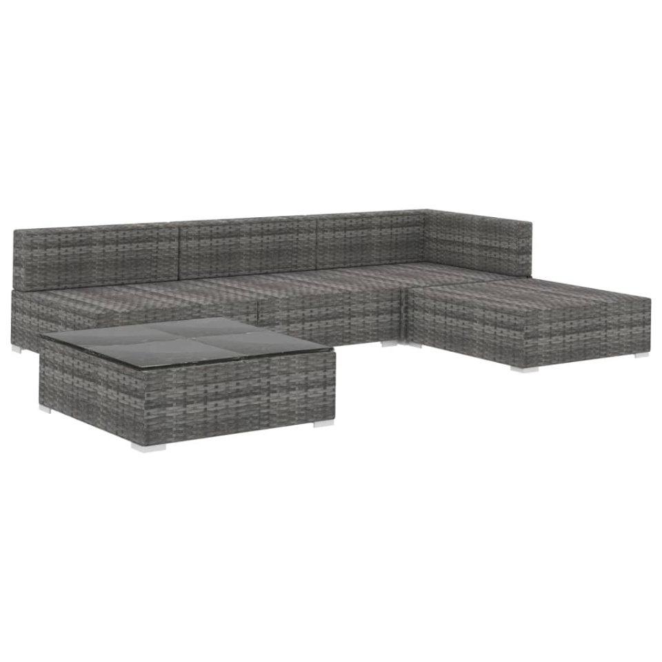 Set mobilier de grădină cu perne, 5 piese, gri, poliratan - 2 | YEO