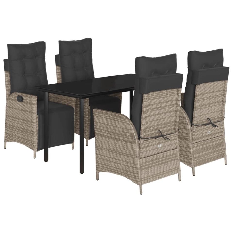 Set mobilier de grădină cu perne, 5 piese, gri, poliratan - 1 | YEO