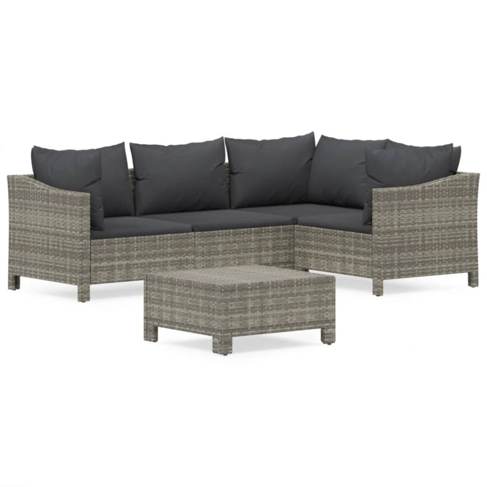 Set mobilier de grădină cu perne, 5 piese, gri, poliratan - 1 | YEO