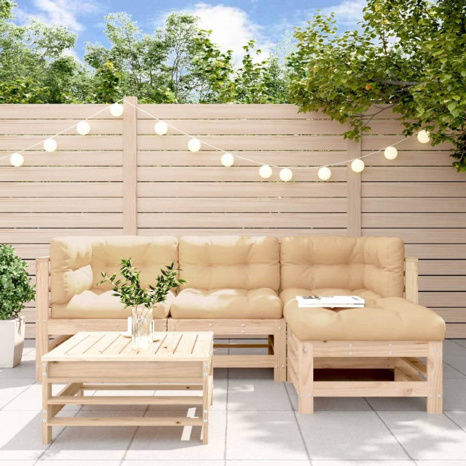 Set mobilier de grădină cu perne, 5 piese, lemn masiv